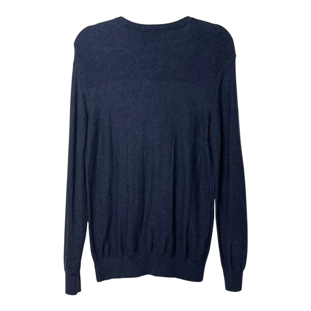 Calvin Klein Jeans Womens‎ Navy Blue V-Neck Ribbed Shoulder Knit Sweater Size S